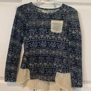 tribal print long sleeve blouse for juniors